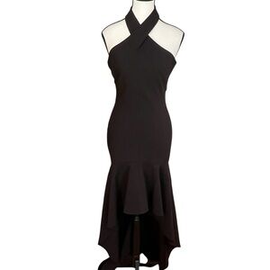 Revolve LIKELY Jenny Gown Dress Black Halter Hi-Lo Women’s Sz 0 Formal Party